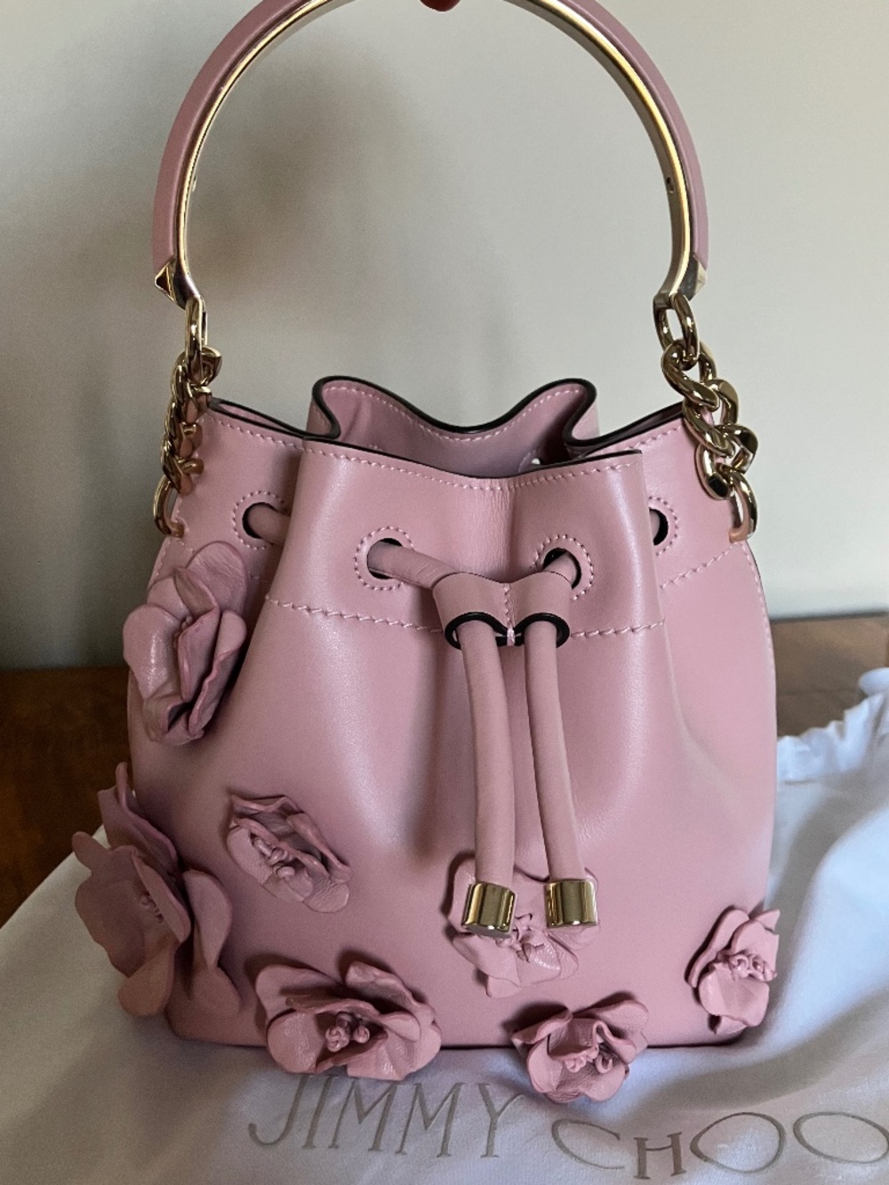 Pink Leather Bon Bon Jimmy Choo Bucket Bag